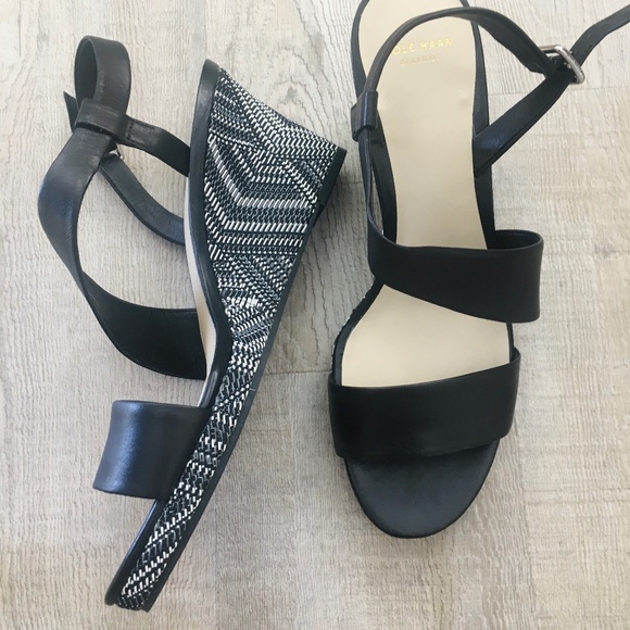 Cole Haan Ravenna black and white wedge sandal 9B - Picture 1 of 7